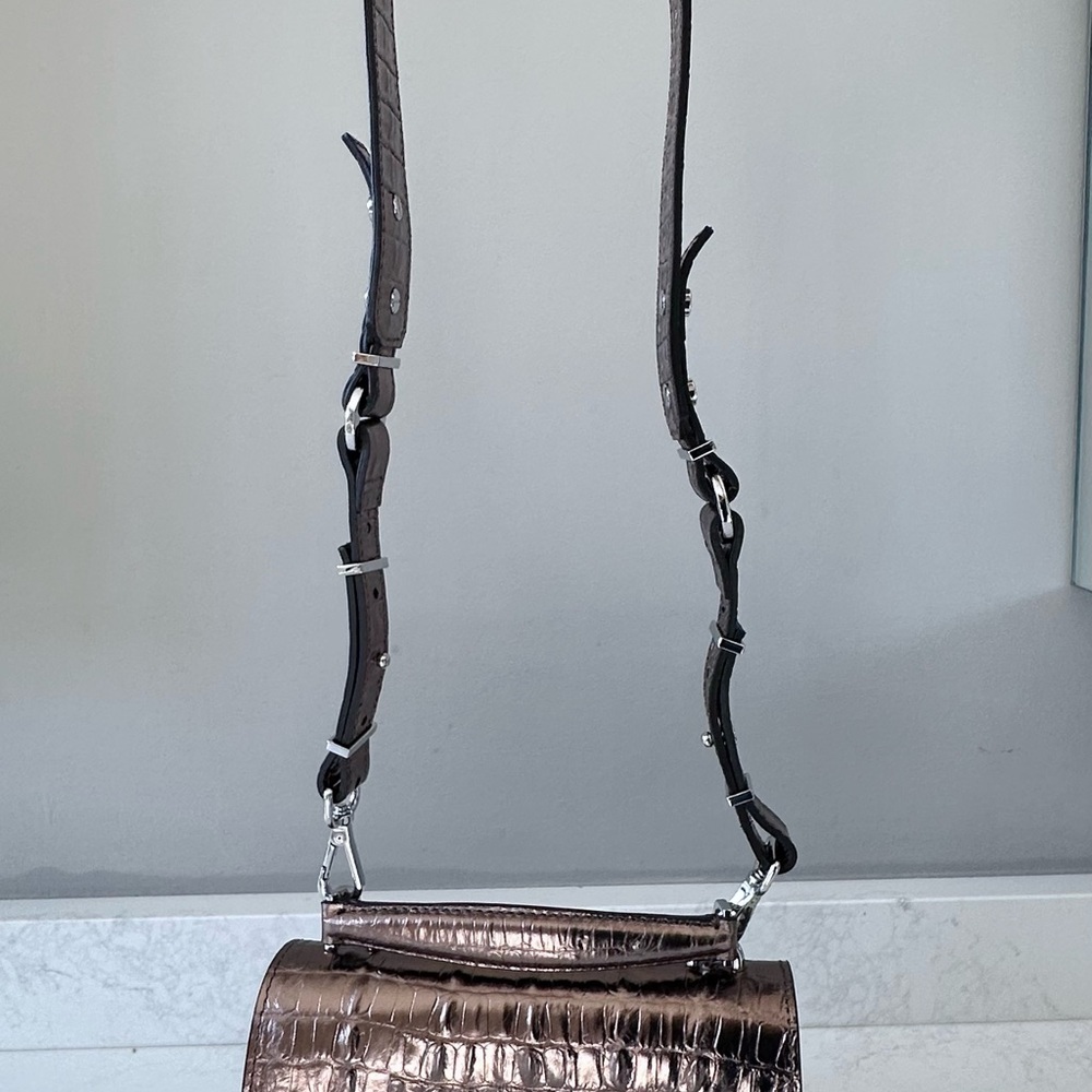 NWT | The Kooples | Emily | PinkBronze Metallic Crocodile-Embossed Crossbody Bag - Picture 8 of 11